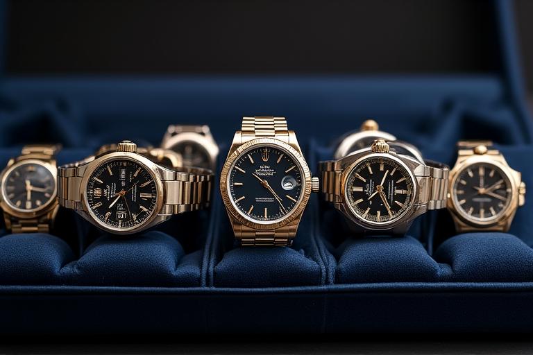 Curated collection of vintage luxury timepieces for auction