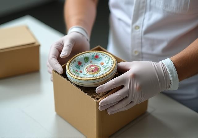 Carefully packaging a rare porcelain figurine