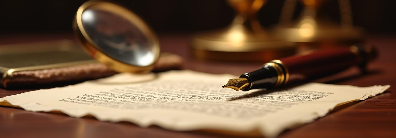 Antique desk with wax seal and documents