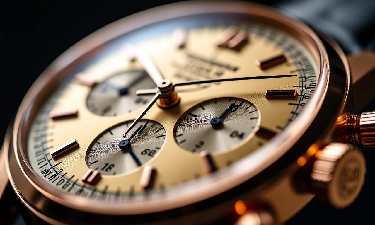 Macro shot of an authentic vintage watch dial showing age-appropriate patina