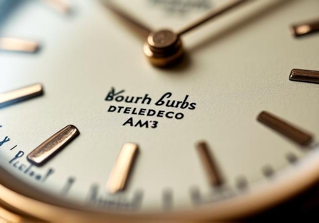 Close up of vintage watch dial typography and serif details